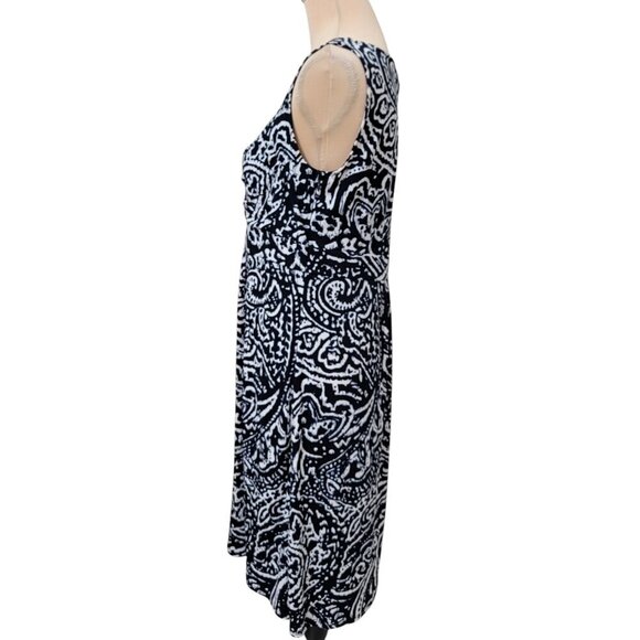 Ann Taylor LOFT Size 10 Navy Blue & White Patterned Sleeveless Dress - Picture 3 of 12
